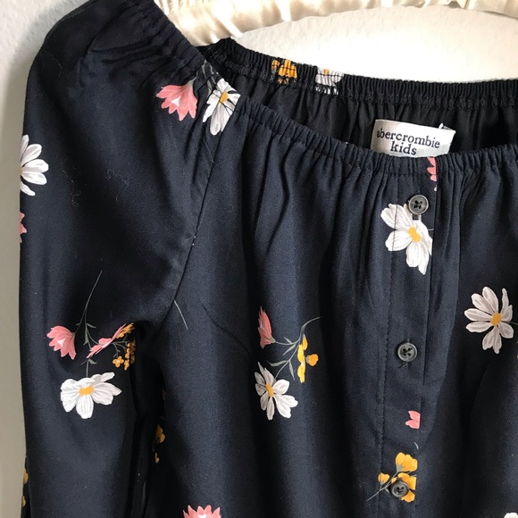NWT Abercrombie Kids Black Pull-over Blouse Knot Tie Floral Design Size … - Picture 5 of 12